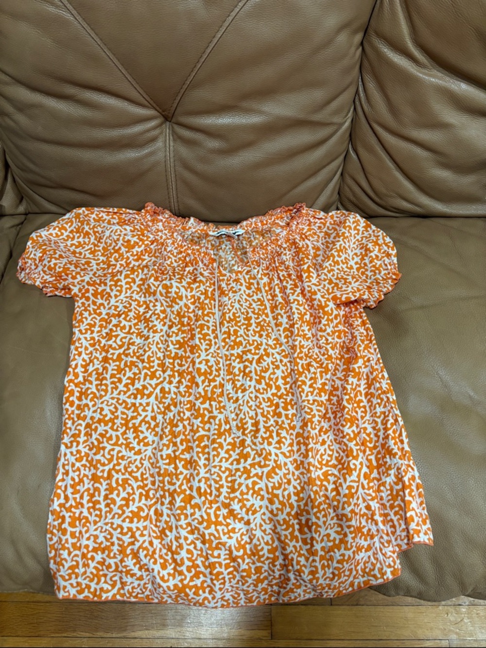 croft & barrow Orange and White Short-Sleeve Peasant Blouse